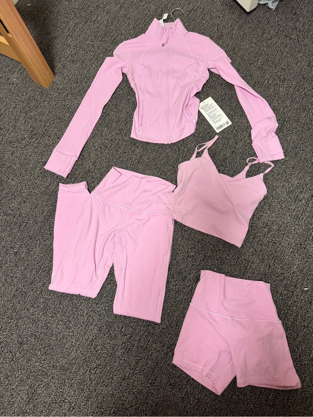 lululemon vita pink define jacket/ align camo and shorts and leggings set